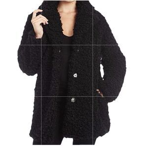 NWT Kendall+Kylie reversible coat M women’s black Shaggy Sherpa Teddy Mid-Length
